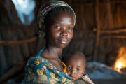 امرأة من جنوب السودان تحمل طفلها (انفصال السودان وتقسيم مساحة الدولة)