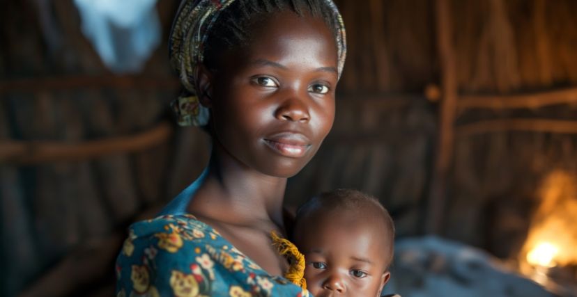 امرأة من جنوب السودان تحمل طفلها (انفصال السودان وتقسيم مساحة الدولة)